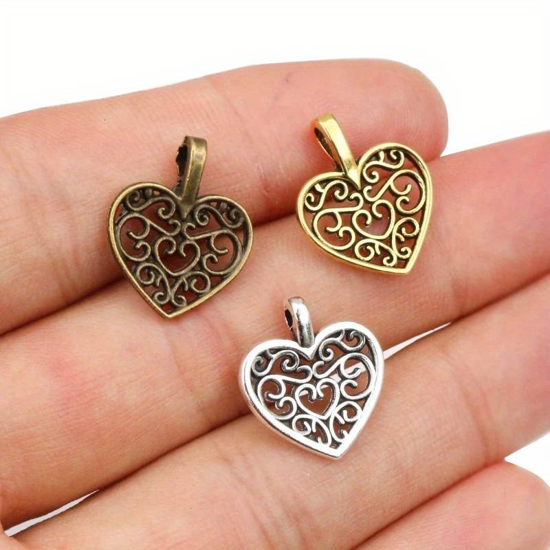 Antique Bronze Silver Color Hollow Love Heart Charms - Temu